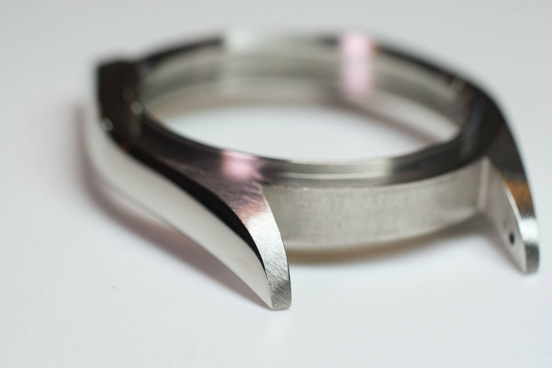 Close-up of a perfectly refinished watch case